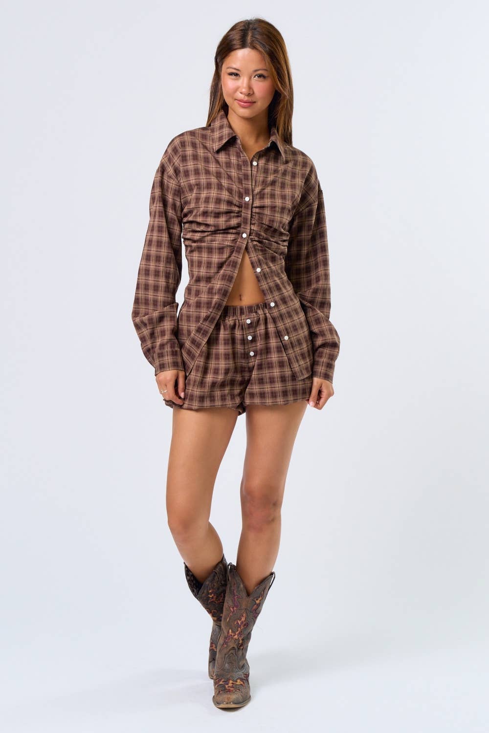 Stay A While Plaid Top