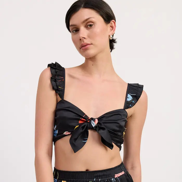 Tie Front Bralette Top with Puff Sleeves