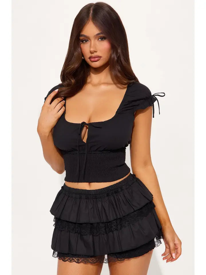 Smocking Waist Crop Shirt