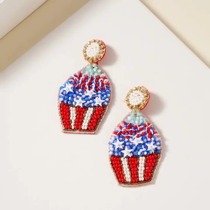 USA Cup Cake Seed Beaded Earrings