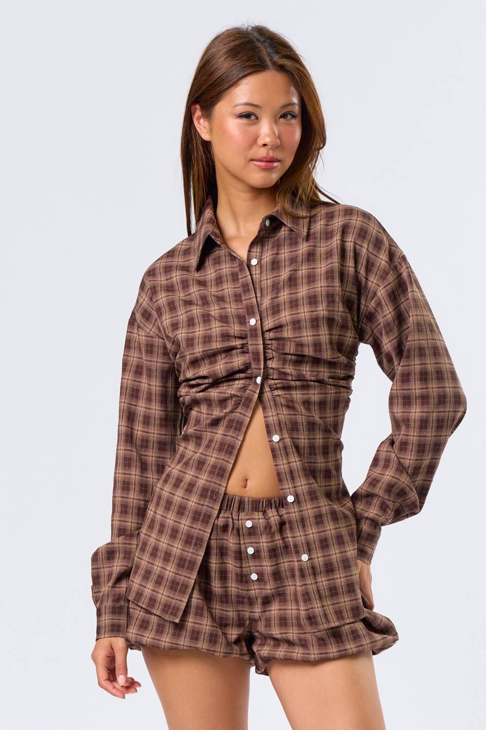 Stay A While Plaid Top