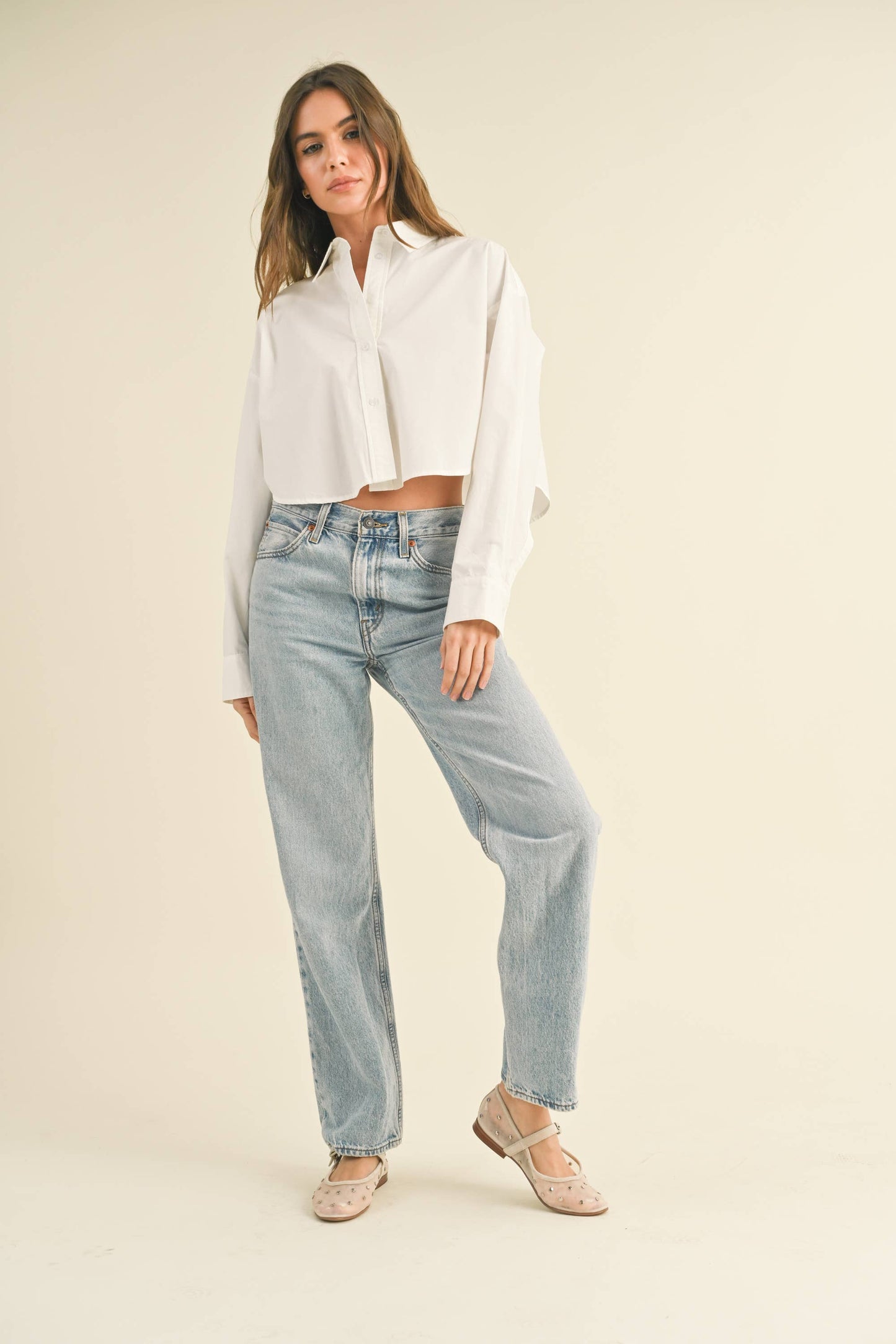 Alyson Crop Buttondown Top