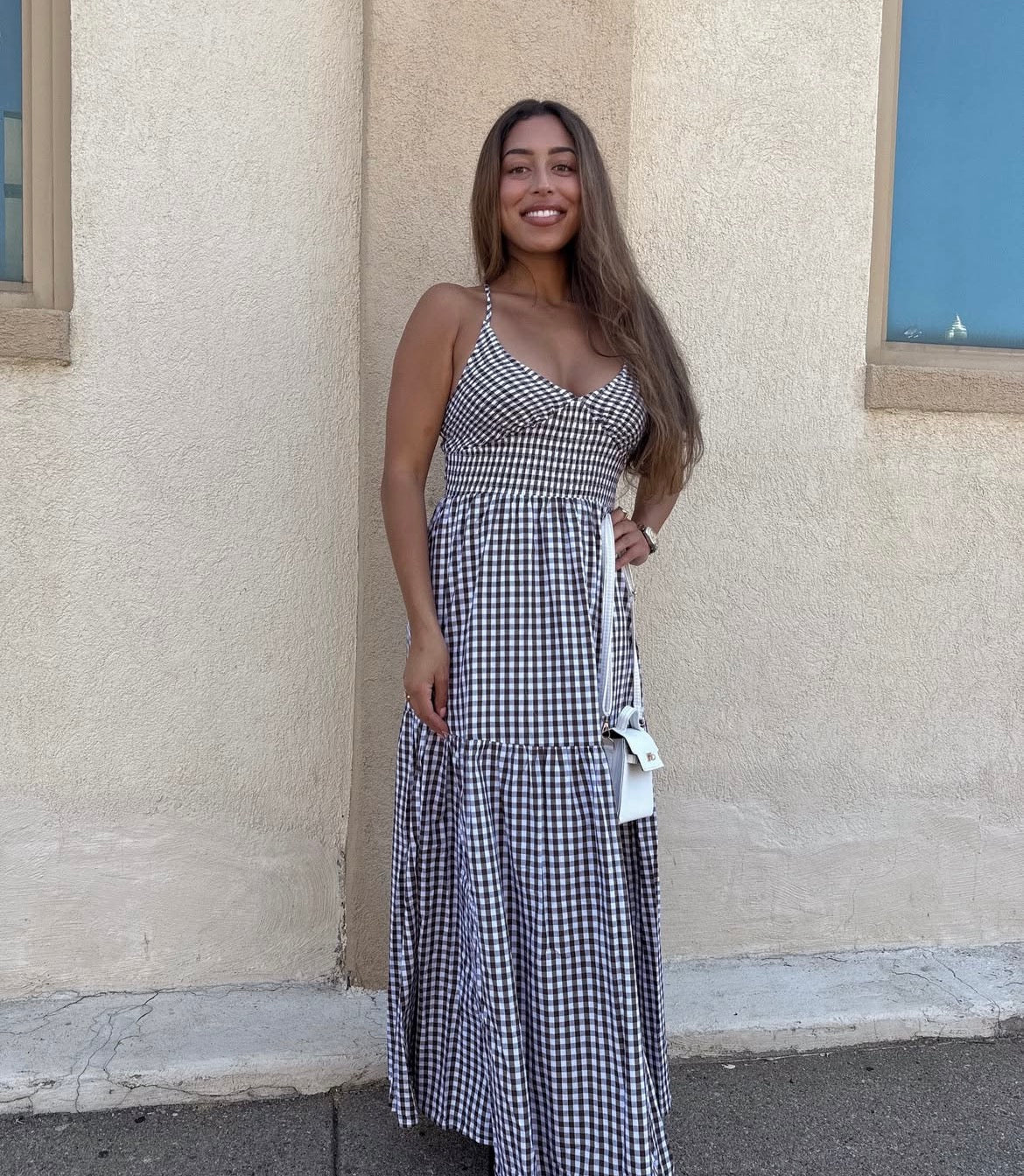 Smocked Gingham Maxi Dress