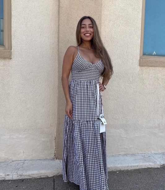 Smocked Gingham Maxi Dress