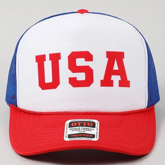 USA Letter Suede Like Logo Print Foam Trucker Hat
