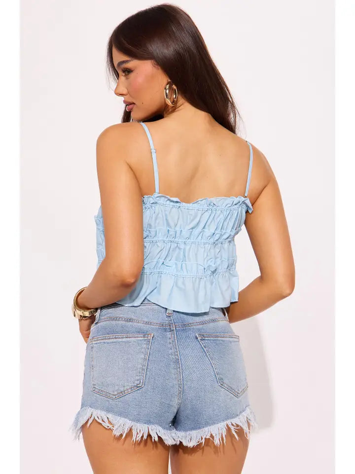 Front Tie Ruffle Crop Top