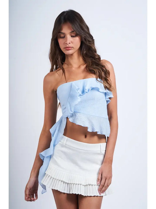 Asymmetry Tiered Ruffle Strapless Crop Top