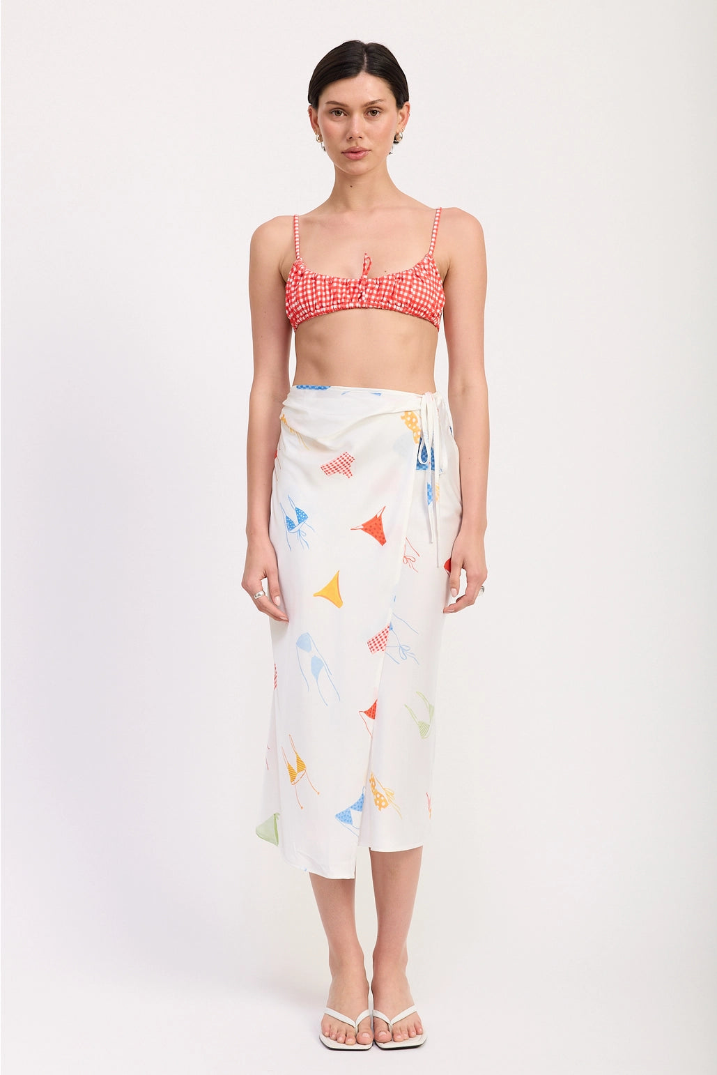 Printed Satin Midi Skirt with Side Ruche