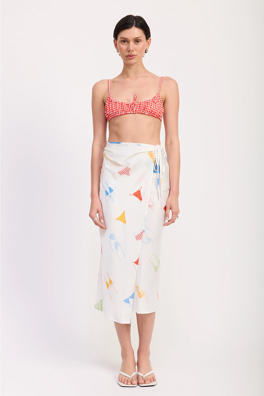 Printed Satin Midi Skirt with Side Ruche