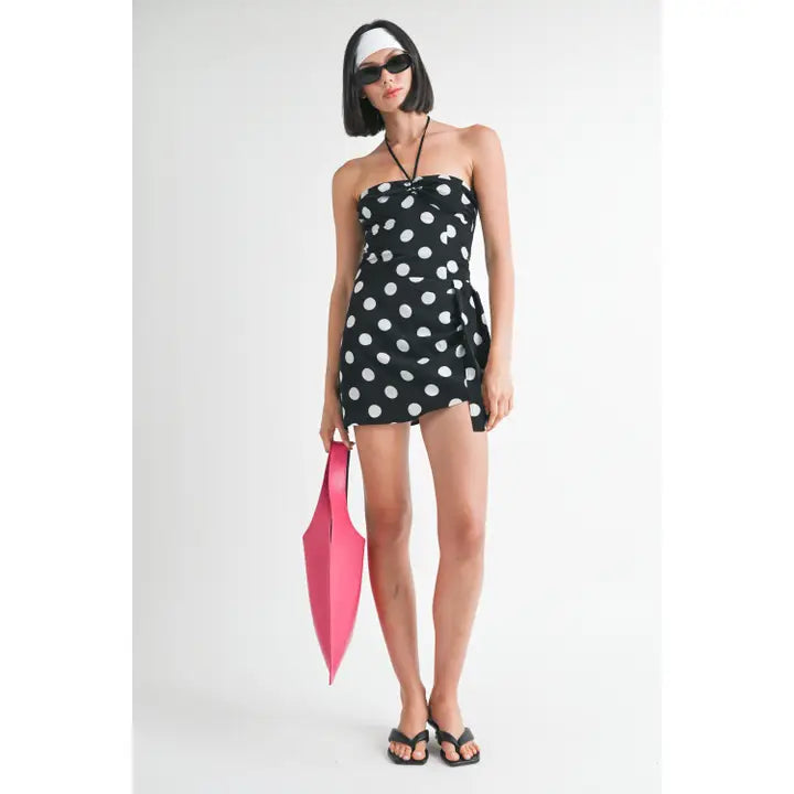 Mini Ruched Polka Dot Dress