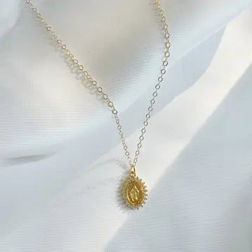 Blessed Mother Virgin Mary Religious Necklace Gold Filled
