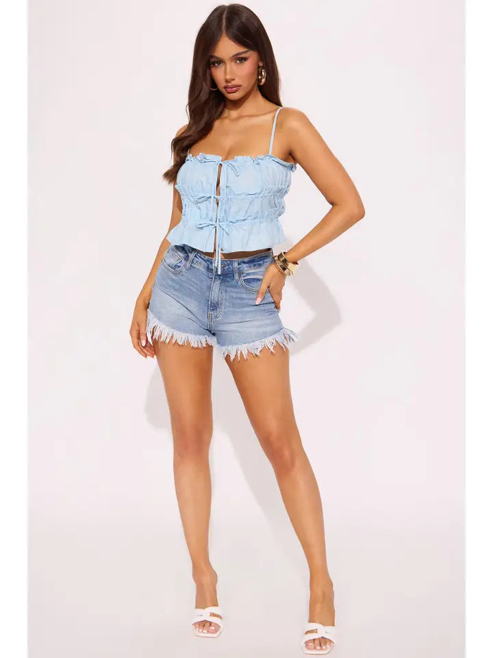 Front Tie Ruffle Crop Top