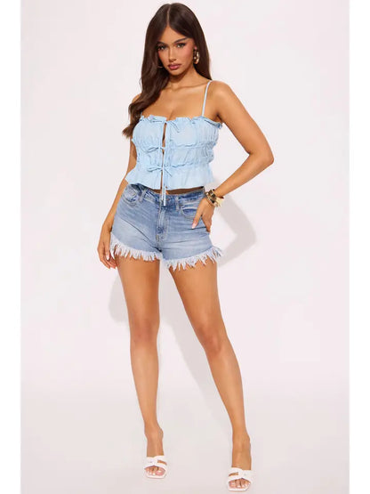 Front Tie Ruffle Crop Top