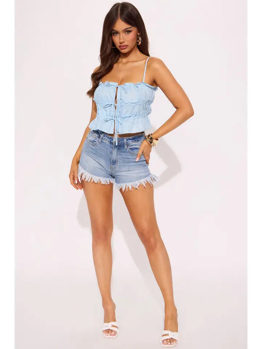 Front Tie Ruffle Crop Top