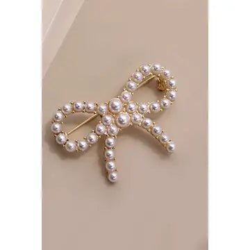 Classic Bow Ribbon Pearl Brooch