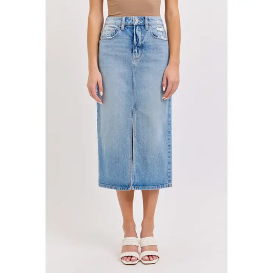 High Rise Midi Skirt With Front Slit