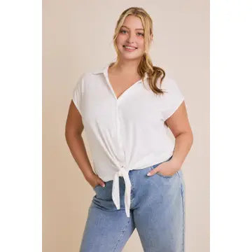 Collar Button Up Front Tie Top
