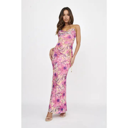 Cowl Neck Lace Front Detail Maxi Dress