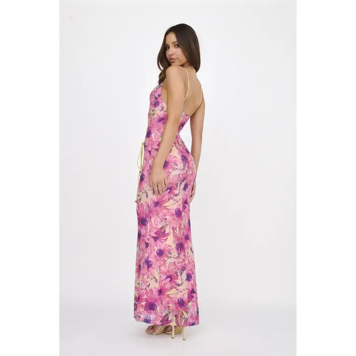 Cowl Neck Lace Front Detail Maxi Dress