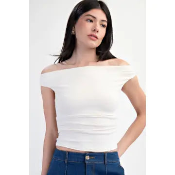 Off Shoulder Ruched Knit Top