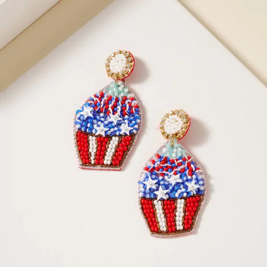 USA Cup Cake Seed Beaded Earrings
