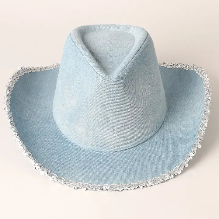 Denim Cowboy Hat With Sequins In The Edge