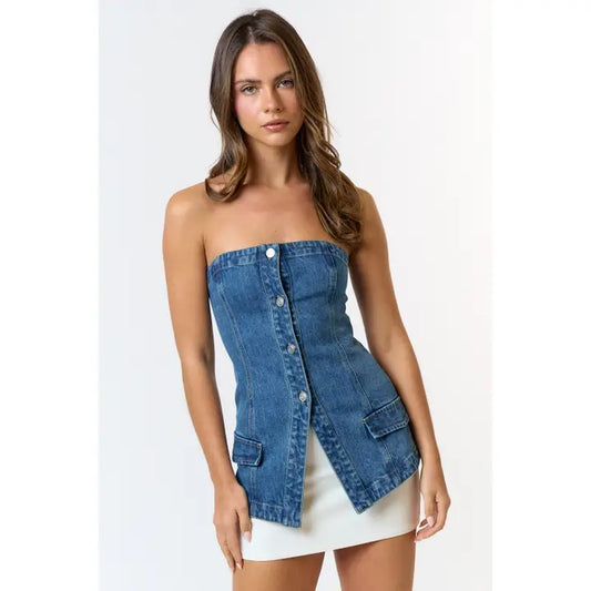 Denim Button Down Tube Top