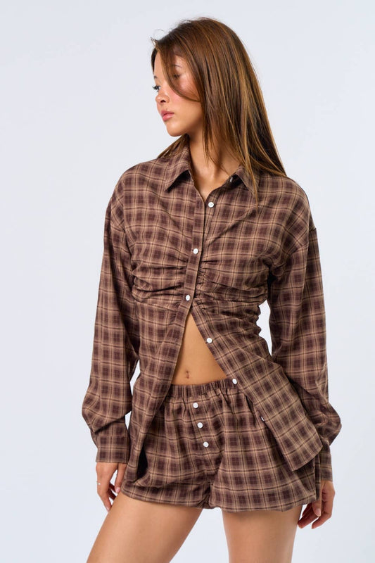 Stay A While Plaid Top
