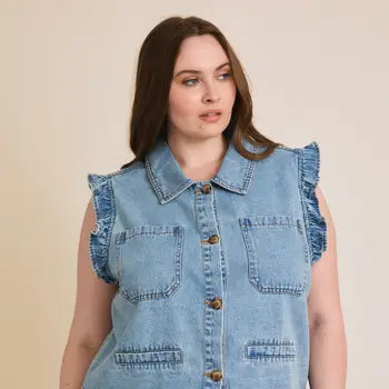 Ruffle Denim Vest