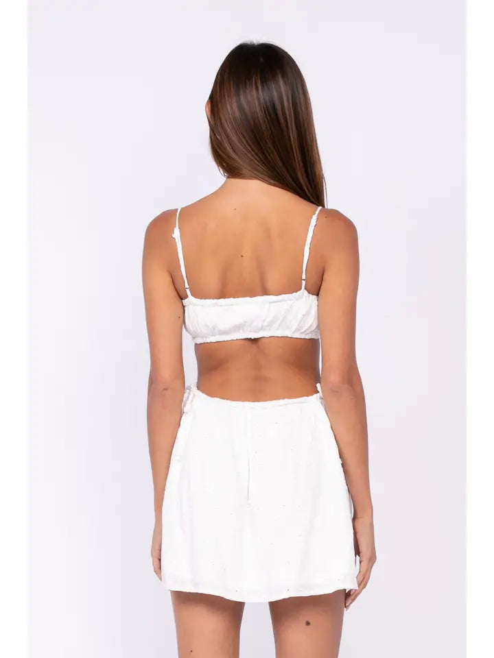 White Eyelet Wasit Cutout Open Back Mini Dress