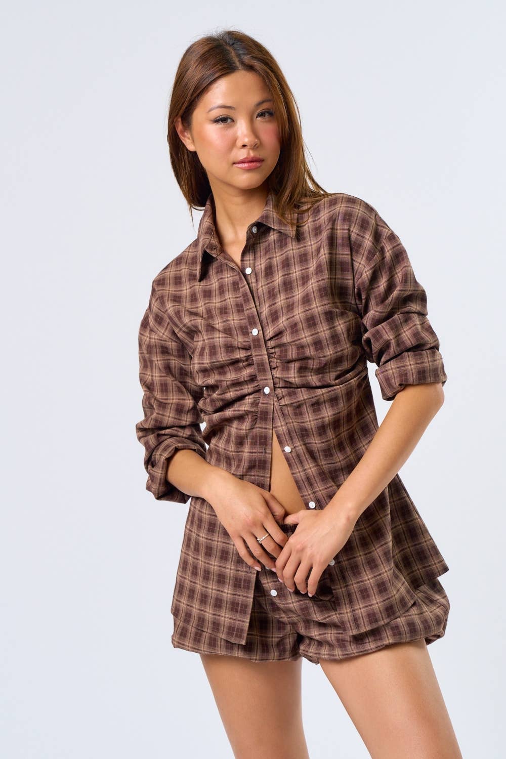 Stay A While Plaid Top