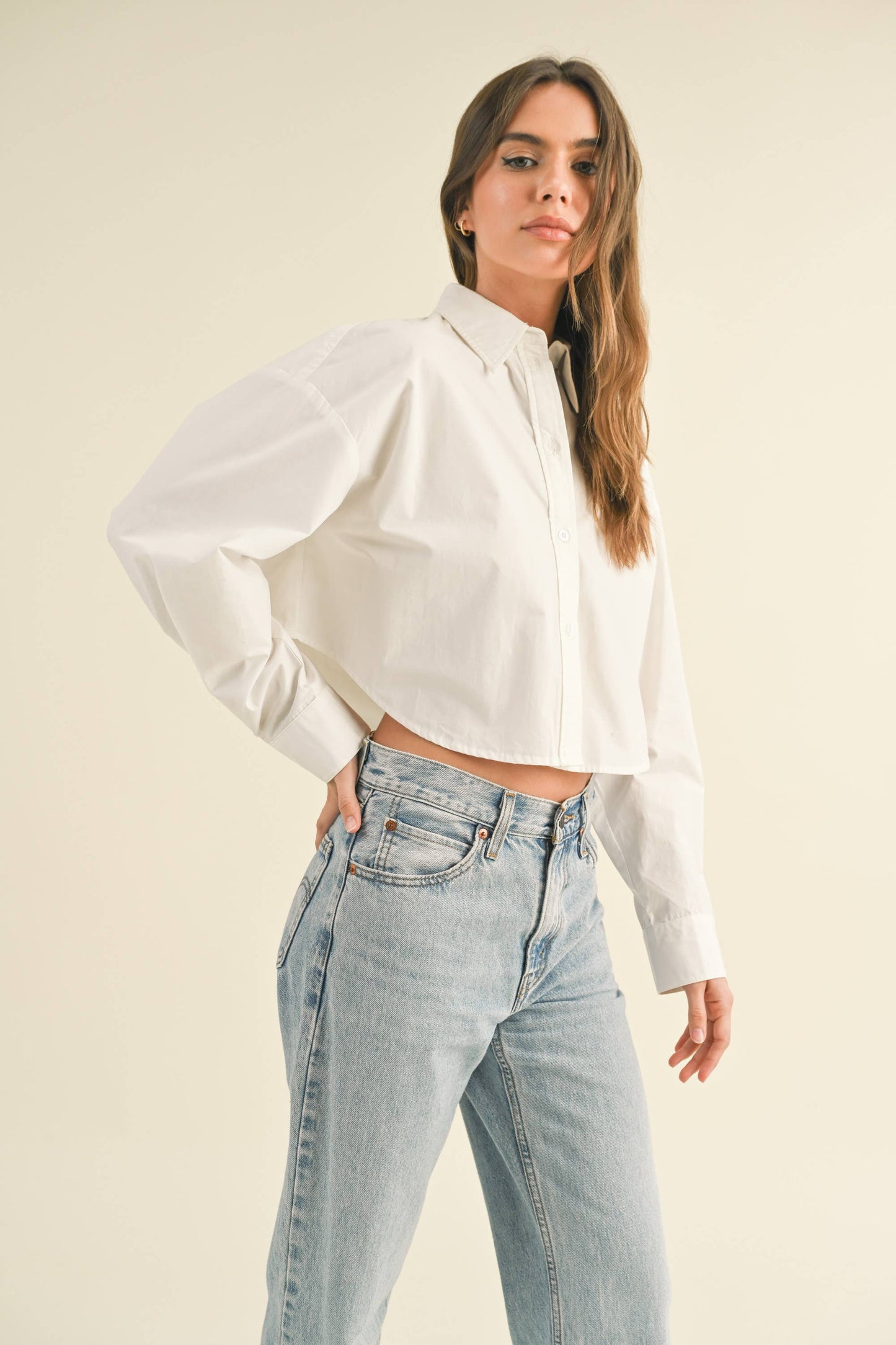 Alyson Crop Buttondown Top