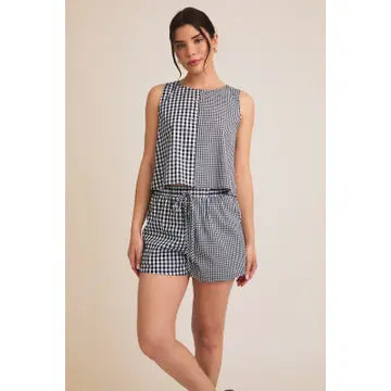 Back Button Up Mix Gingham Shorts