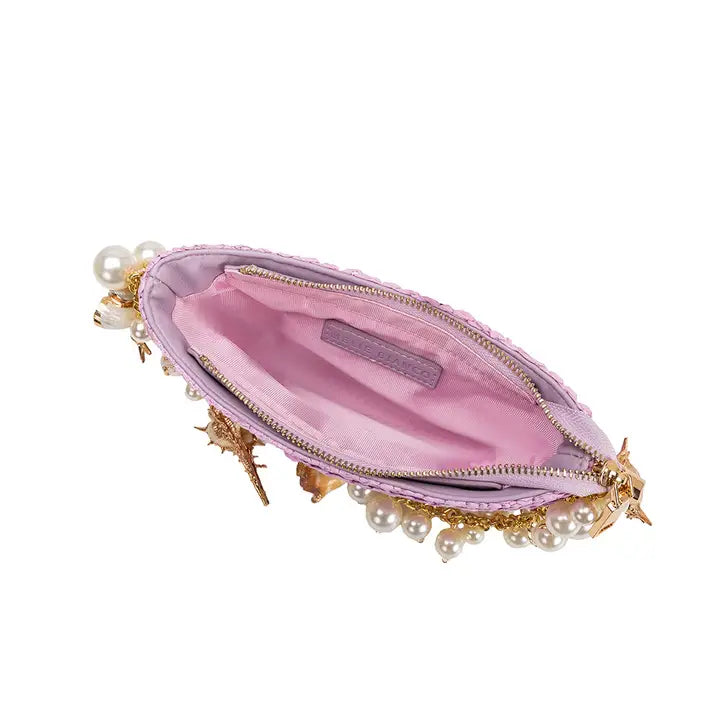 Isla Lavender Small Shells Straw Top Handle