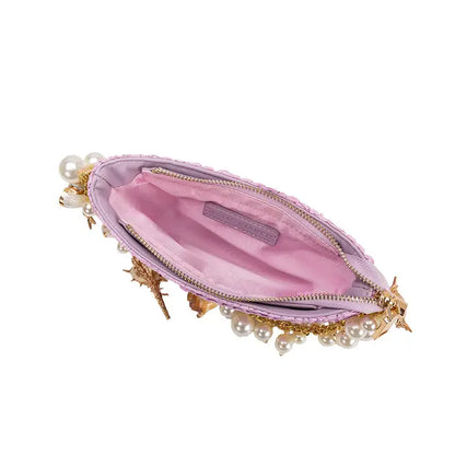 Isla Lavender Small Shells Straw Top Handle