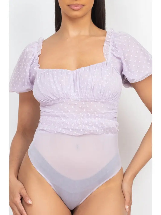 Dot Mesh Puff Sleeve Bodysuits