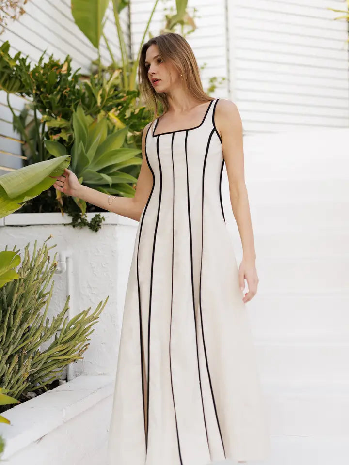 Contrast Linen Maxi Dress