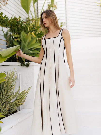Contrast Linen Maxi Dress
