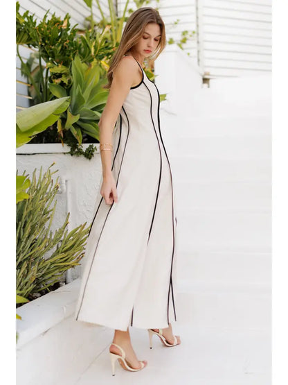 Contrast Linen Maxi Dress