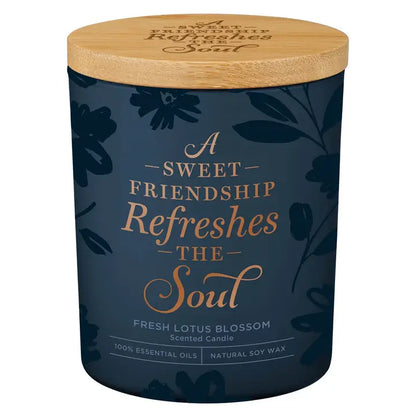 Glass Candle with Bamboo Lid Navy Sweet Friendship