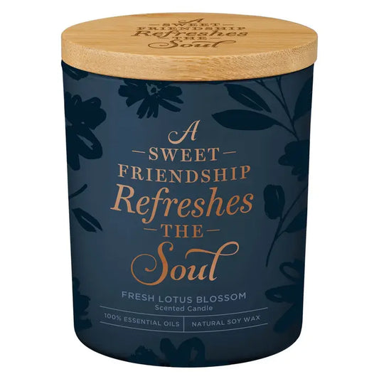 Glass Candle with Bamboo Lid Navy Sweet Friendship