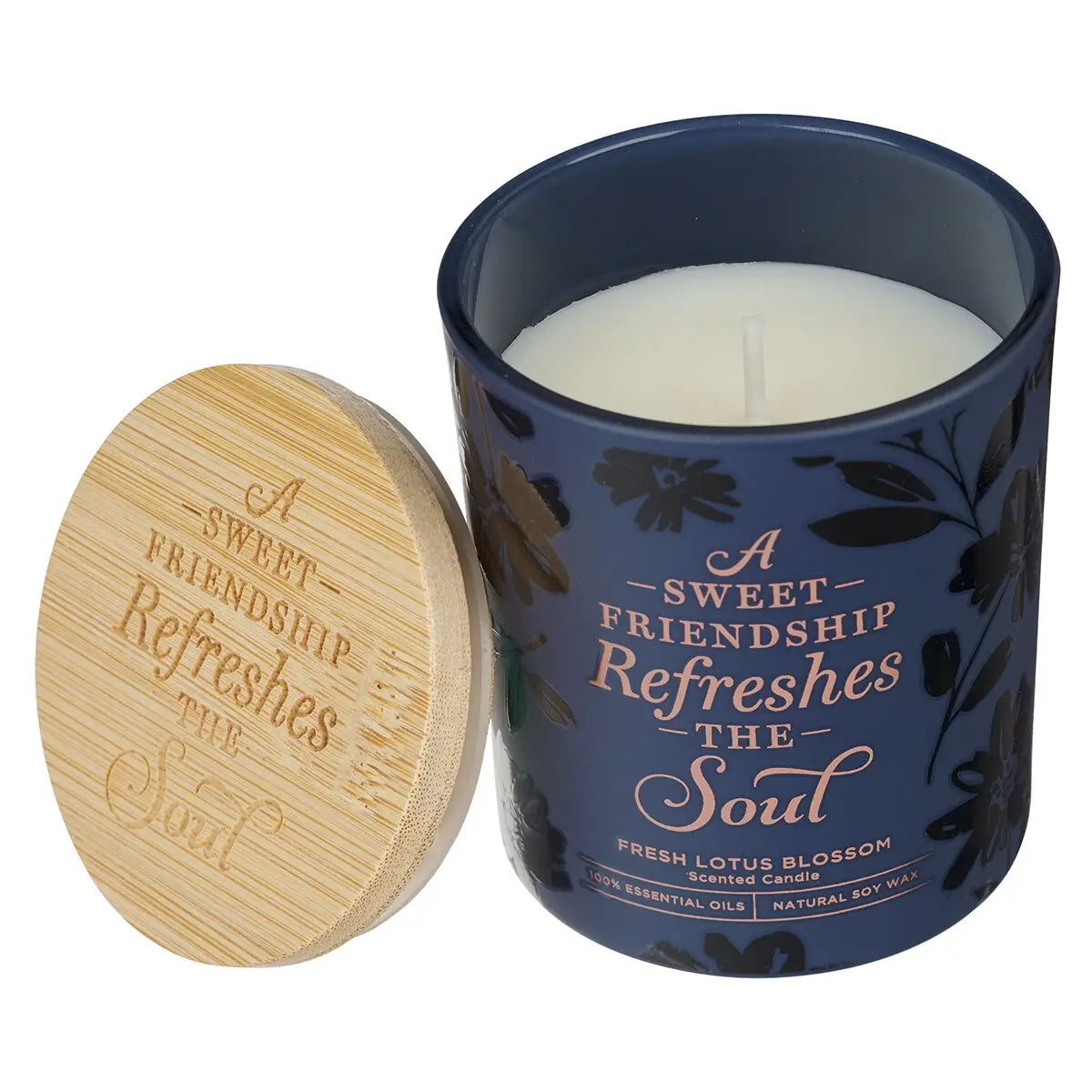 Glass Candle with Bamboo Lid Navy Sweet Friendship
