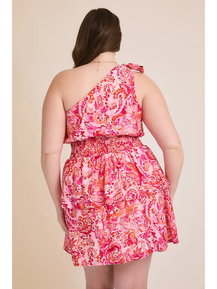 One Shoulder Paisley Dress
