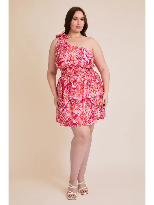 One Shoulder Paisley Dress