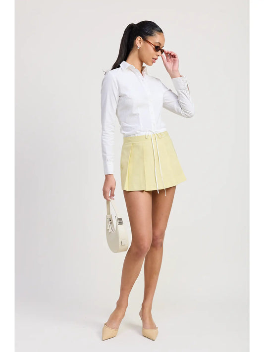 Contrasted Waist Band Pleated Skort