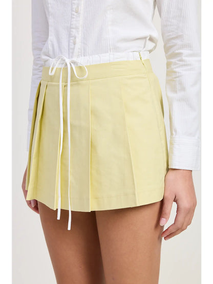 Contrasted Waist Band Pleated Skort