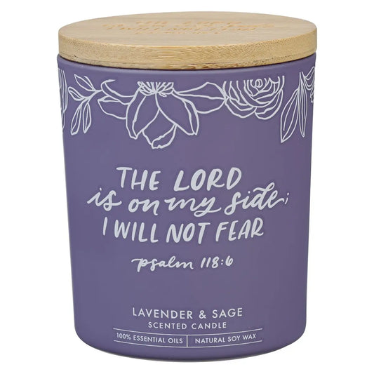 Glass Candle with Bamboo Lid Purple No Fear Ps. 118:6