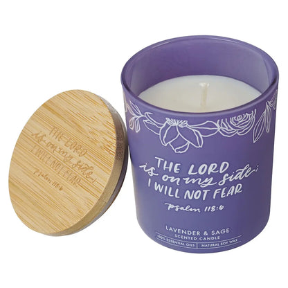 Glass Candle with Bamboo Lid Purple No Fear Ps. 118:6