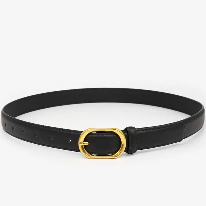 Gold Round Buckle Slim Belt