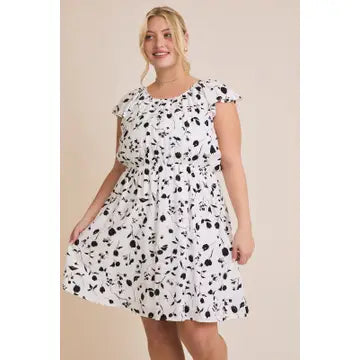 Ruffle Short Sleeve Floral Print Dress